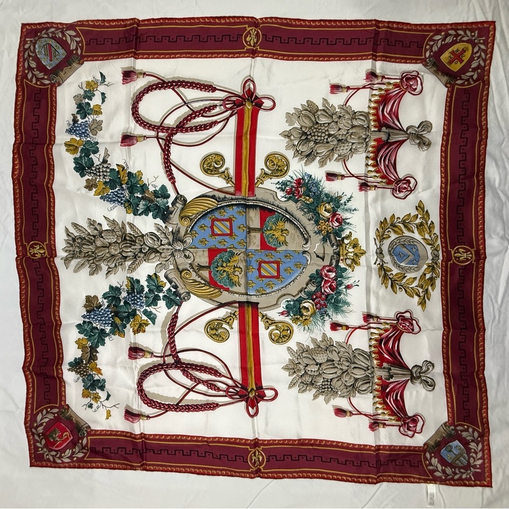 Andre Claude Canova 100% Silk Scarf Made in France Equestrian Crest Print